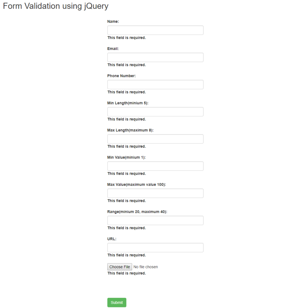 Form Validation Using jQuery