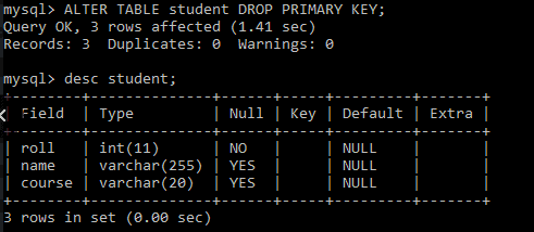 For Dropping Primary key