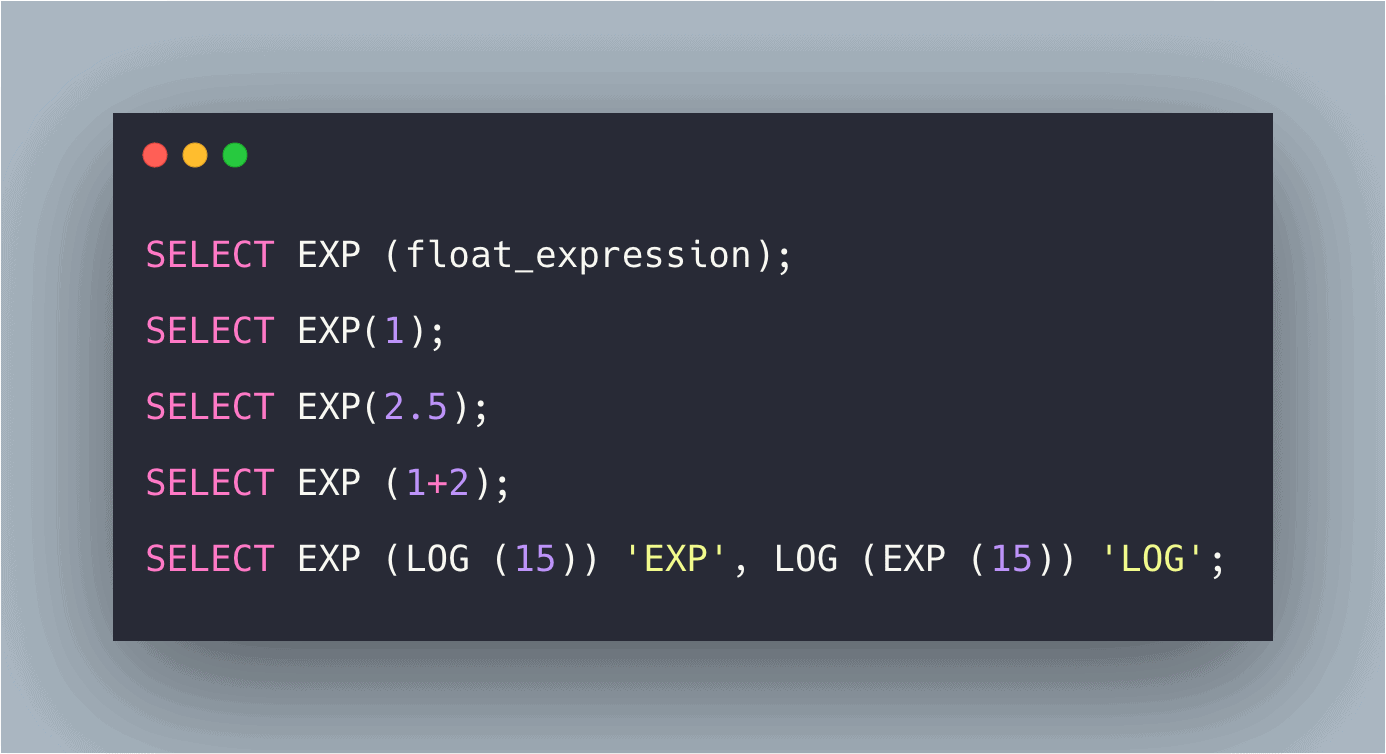 SQL Exp Function Example