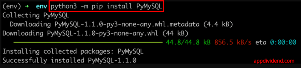 Screenshot of Installing PyMySql library