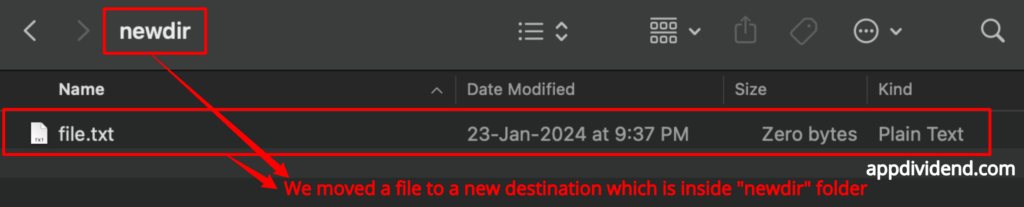 Output screenshot of moved a file using the pathlib module (Python 3.4+)