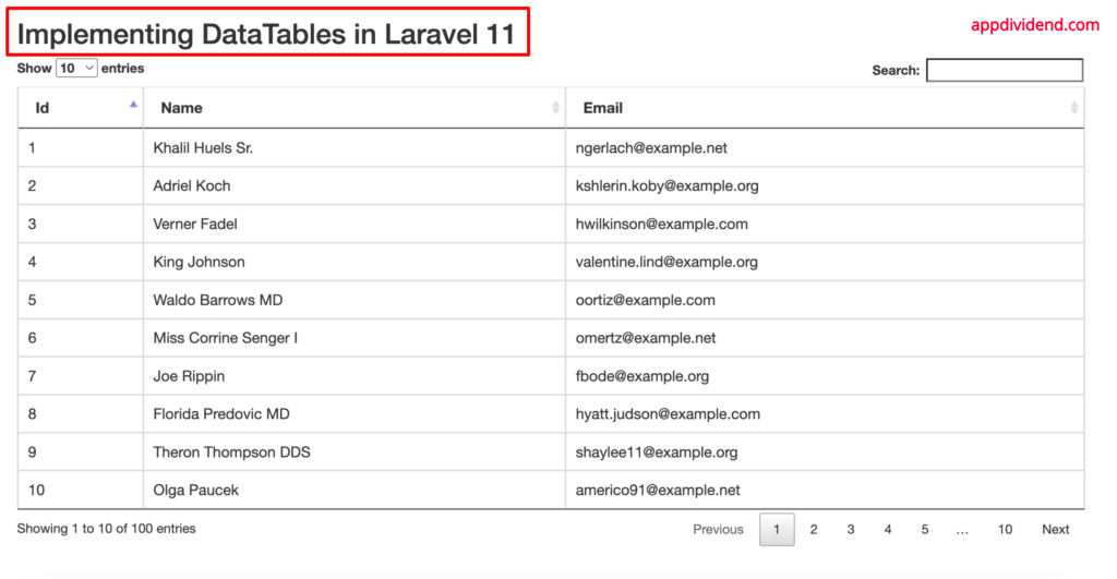 Implementation of DataTables in Laravel 11