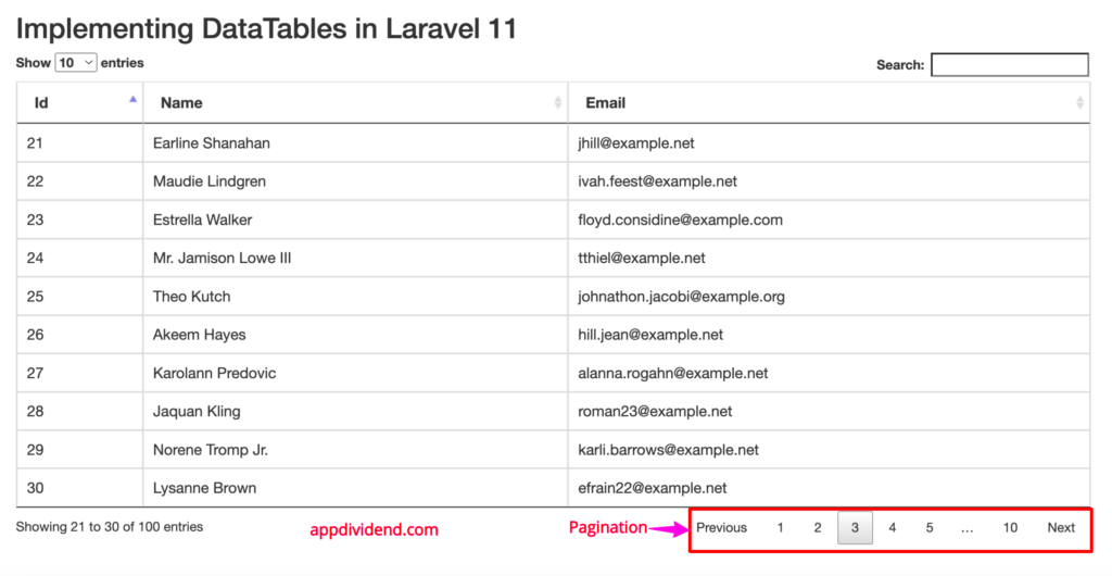 Pagination in DataTables