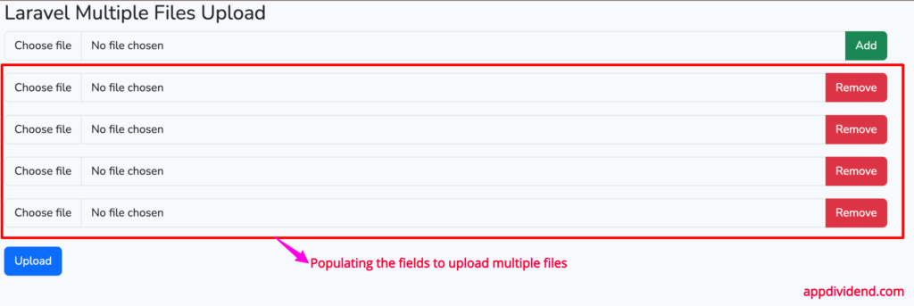 Basic form with field population to upload multiple files