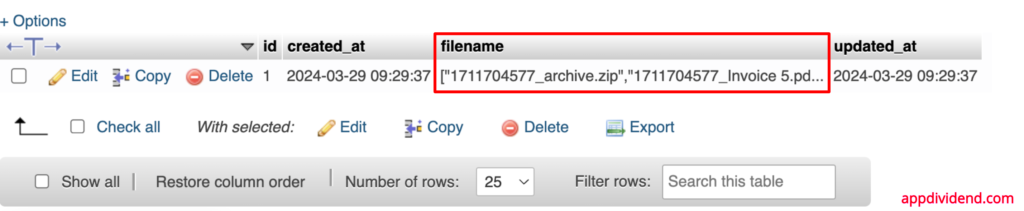 Multiple filenames are saved in database
