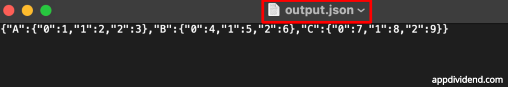 Screenshot of output json file