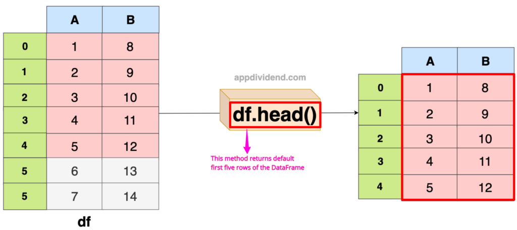 Visual representation of Pandas DataFrame head() Method