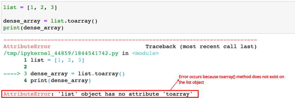 Why the AttributeError - 'list' object has no attribute 'toarray' occurs