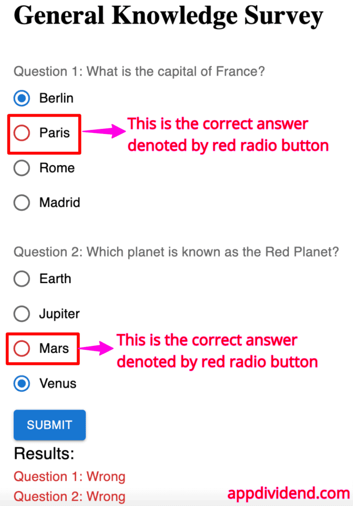 Choosing wrong answer from the quiz