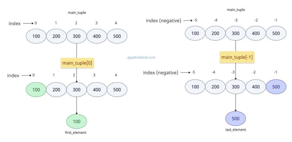 Get First and Last Elements of Tuple using indexing in Python